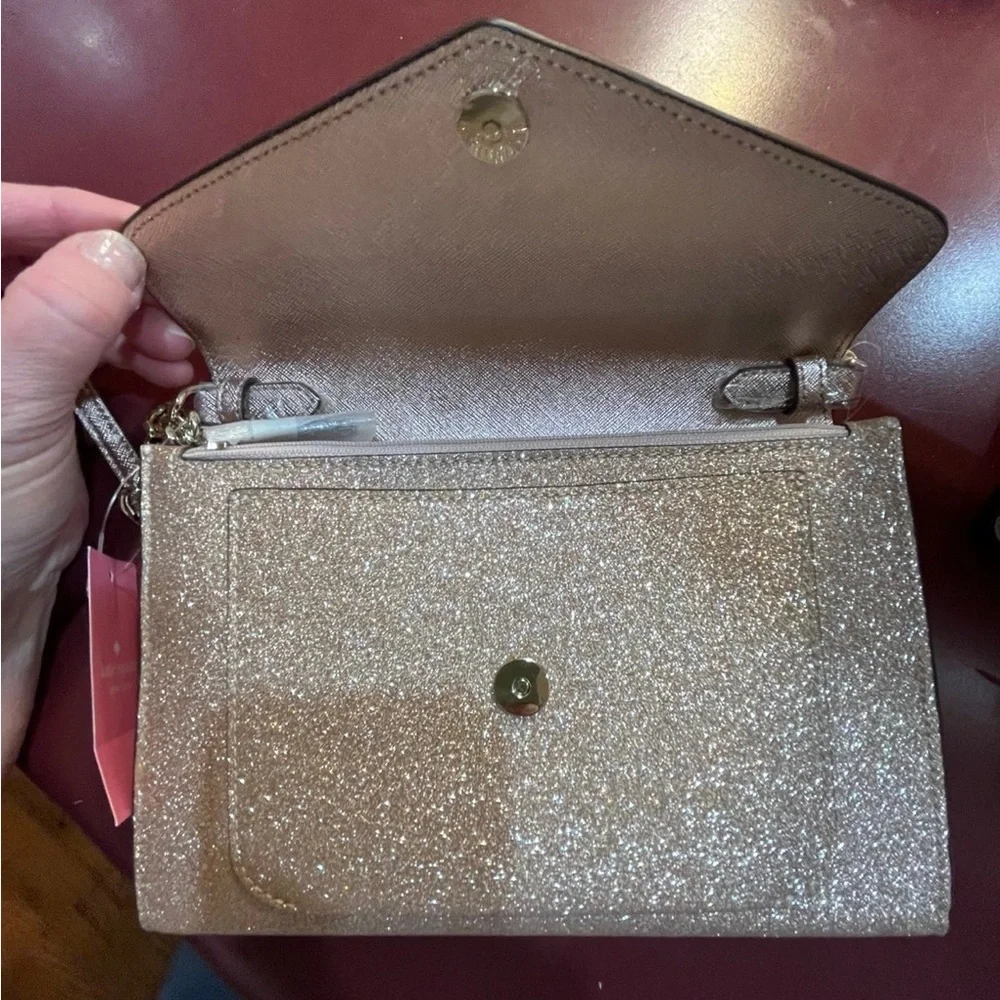 NWT Kate Spade Elegant Glitter Rose Gold Crossbody Bag